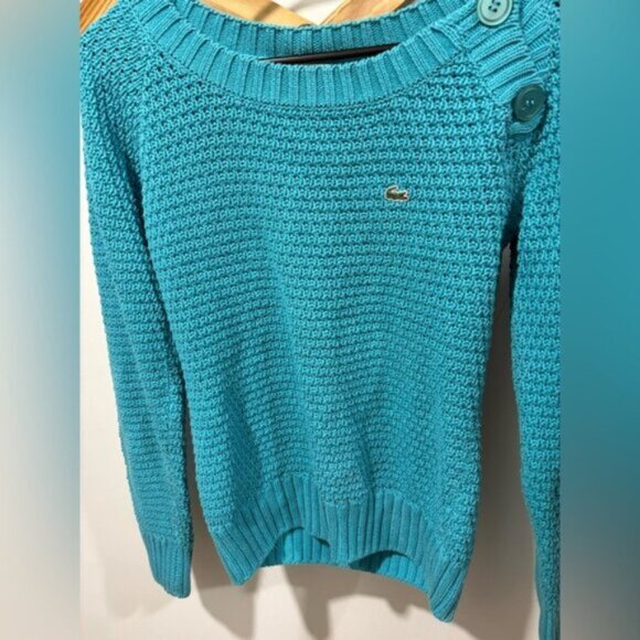 Lacoste VINTAGE Women's Aqua Blue Knit Sweater - Picture 3 of 6